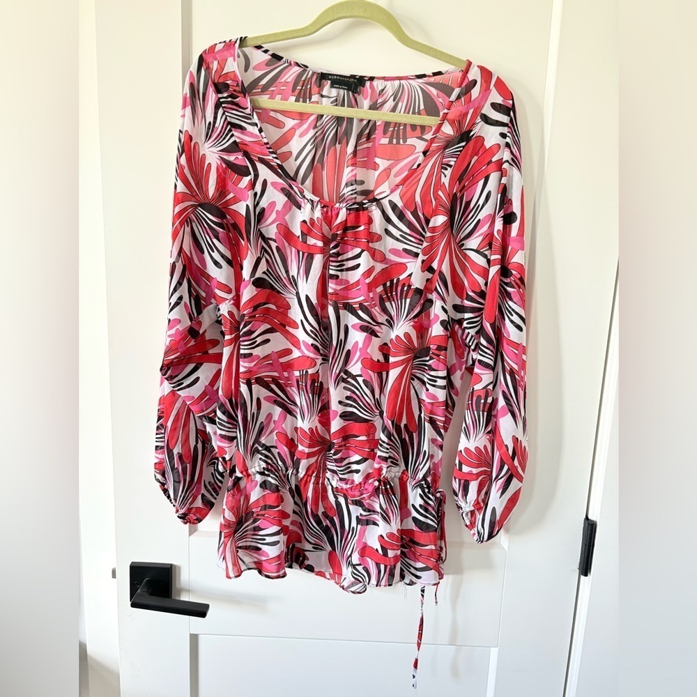 BCBGMaxAzria Red and Black Floral Blouse